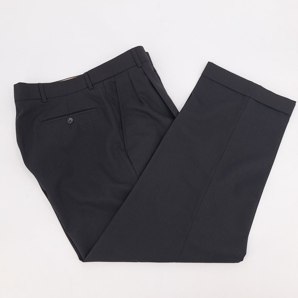 BALLIN CLASSIC Mens 34x28 Black Super 120s Wool Pleated Comfort EZE Dress Pants